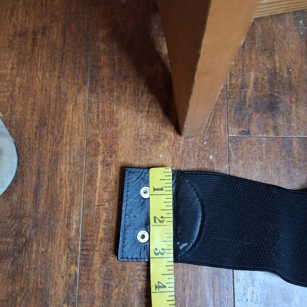 Vintage 1980s Black Bow Waist Belt – Wide Elastic Glam Statement Belt M/L - Picture 8 of 11